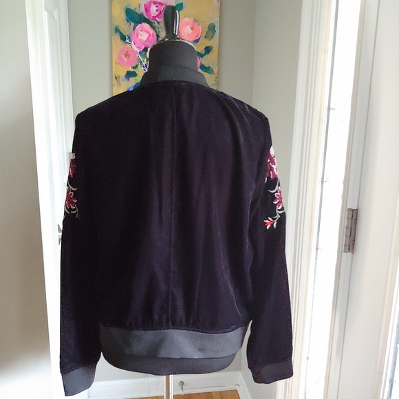 A.N.A. Rose Embroidery Velvet Bomber Jacket Size L - Picture 9 of 13